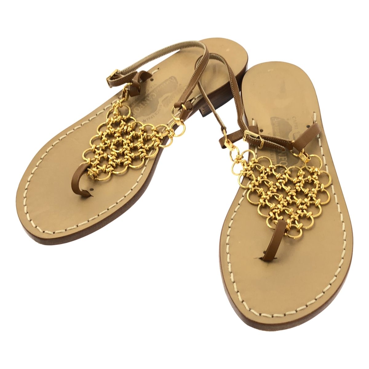 Amedeo Canfora Capri アメディオ カンフォラ カプリ レザー ストラップ サンダル US 8 ベージュ ゴールド レディース