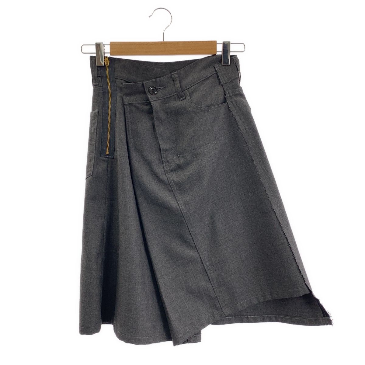 JUNYA COMME des GARCONS ジュンヤワタナベ 2009 AW ウール 変形 ジップ スカート XS グレー レディース