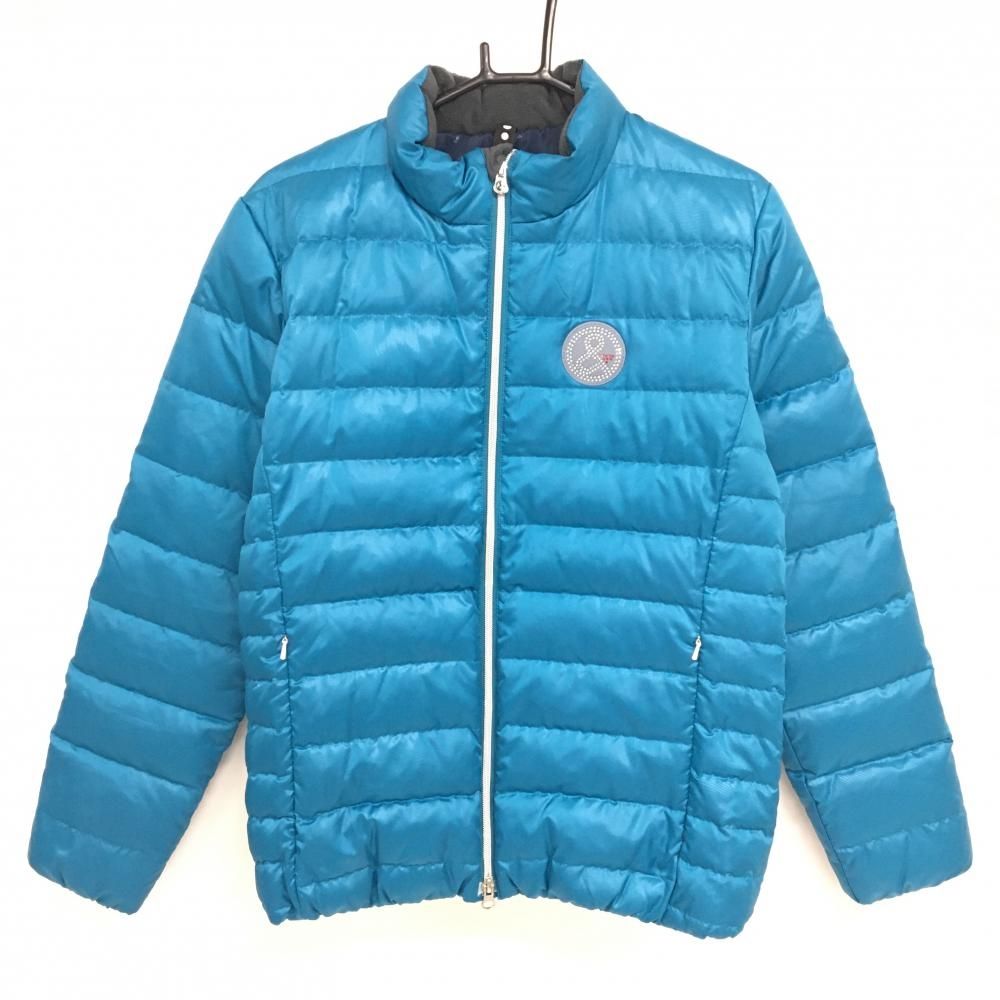 超 アンパスィ ダウンジャケット ブルー ラインストーンワッペン 地模様 メンズ M ゴルフウェア and per se