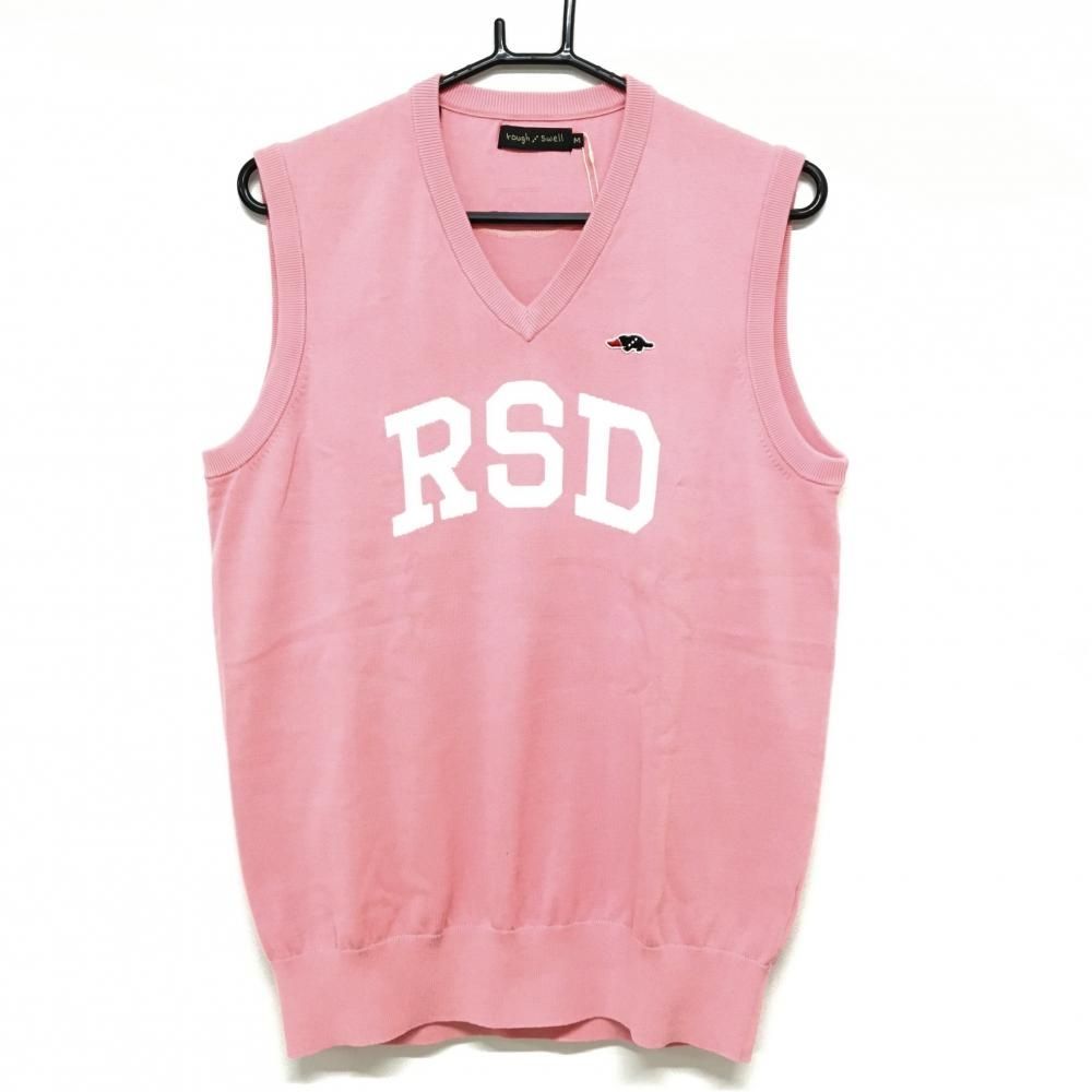 新品】ラフアンドスウェル ニットベスト ピンク×白 フロント英字