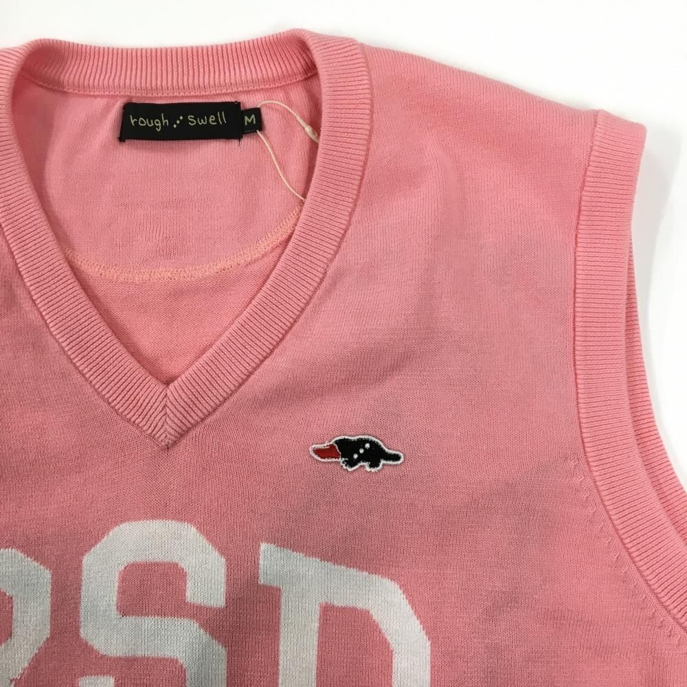 新品】ラフアンドスウェル ニットベスト ピンク×白 フロント英字