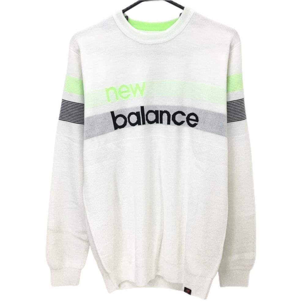 ニュー ンスゴルフ セーター 白×黒×蛍光グリーン ロゴ ニット ダイナホット メンズ 5 L ゴルフウェア Balance
