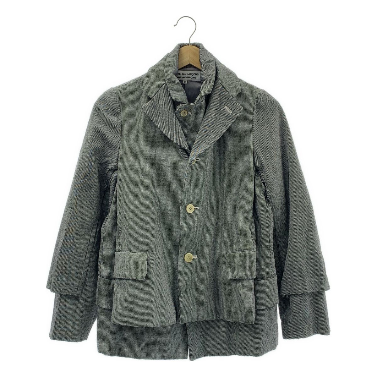 COMME des GARCONS コムコム 2015 SS ポリエステル ウール レイヤードジャケット S グレー レディース