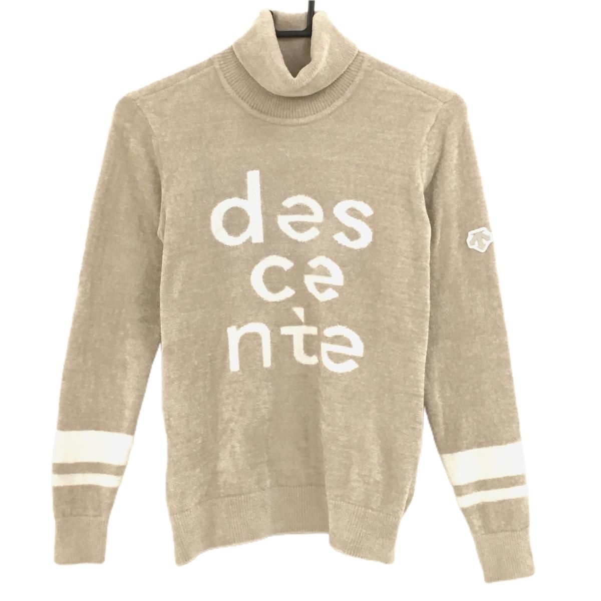 DESCENTE GOLF ニット 中田英寿 着用モデル 超美品】デサントゴルフ セーター ベージュ×白 フロントロゴ モール