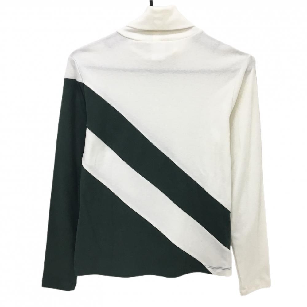 超 デサントゴルフ 長袖ハイネックシャツ 白×ダークグリーン バイ レディース M ゴルフウェア モデル DESCENTE