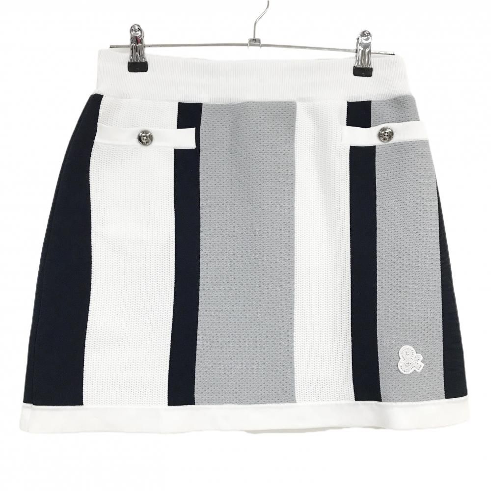 美品】アンパスィ ニットスカート 白×グレー×ダークネイビー