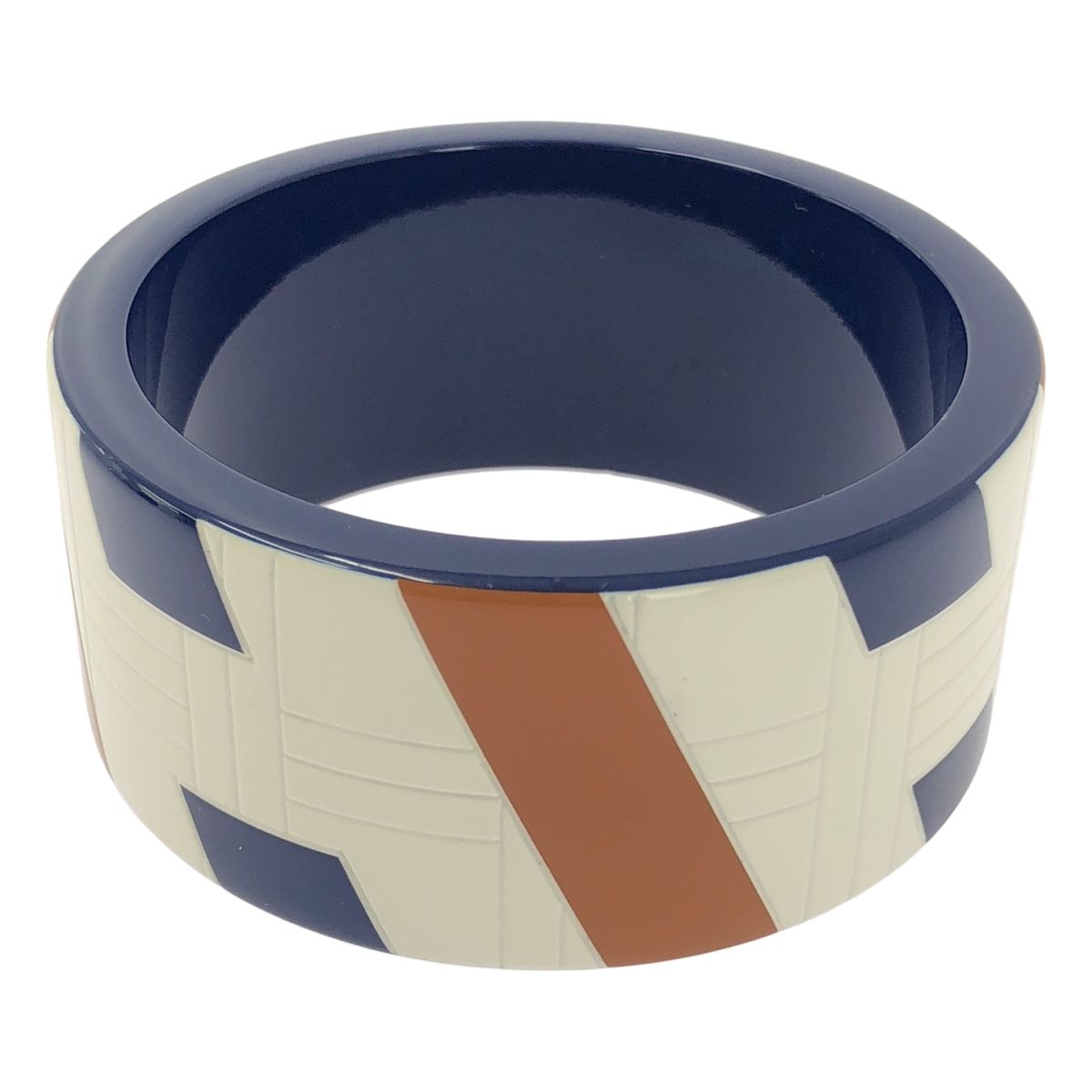 HERMES / エルメス | ラッカーウッド Hロゴ バングル | ネイビー