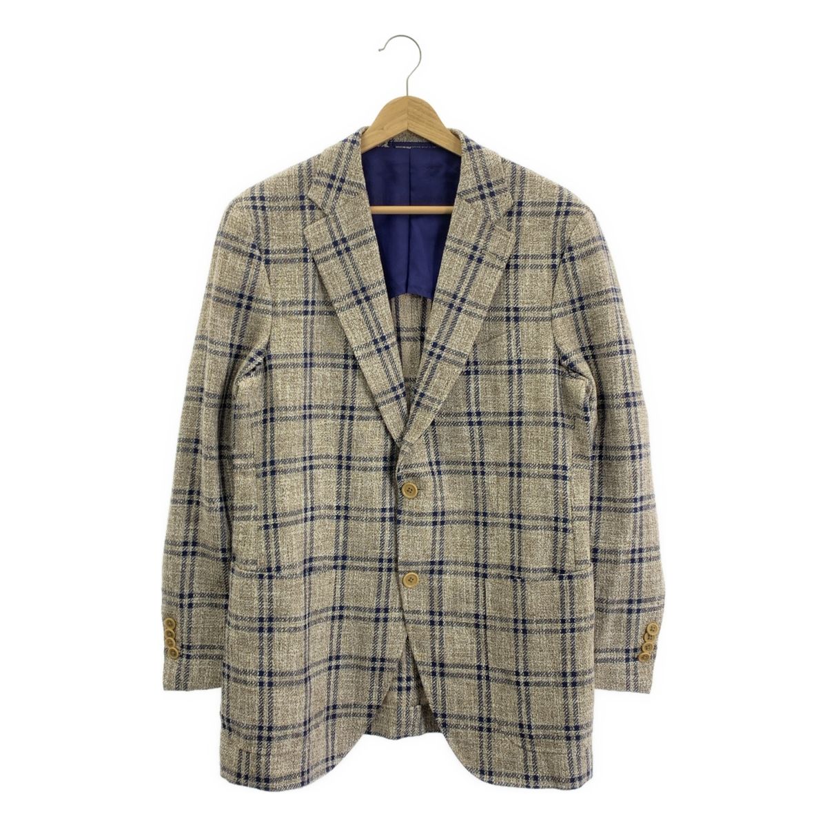ネイビーとブラウンのチェック テーラードジャケット シップス SHIPS NINE CASE: チェック テーラード ジャケット