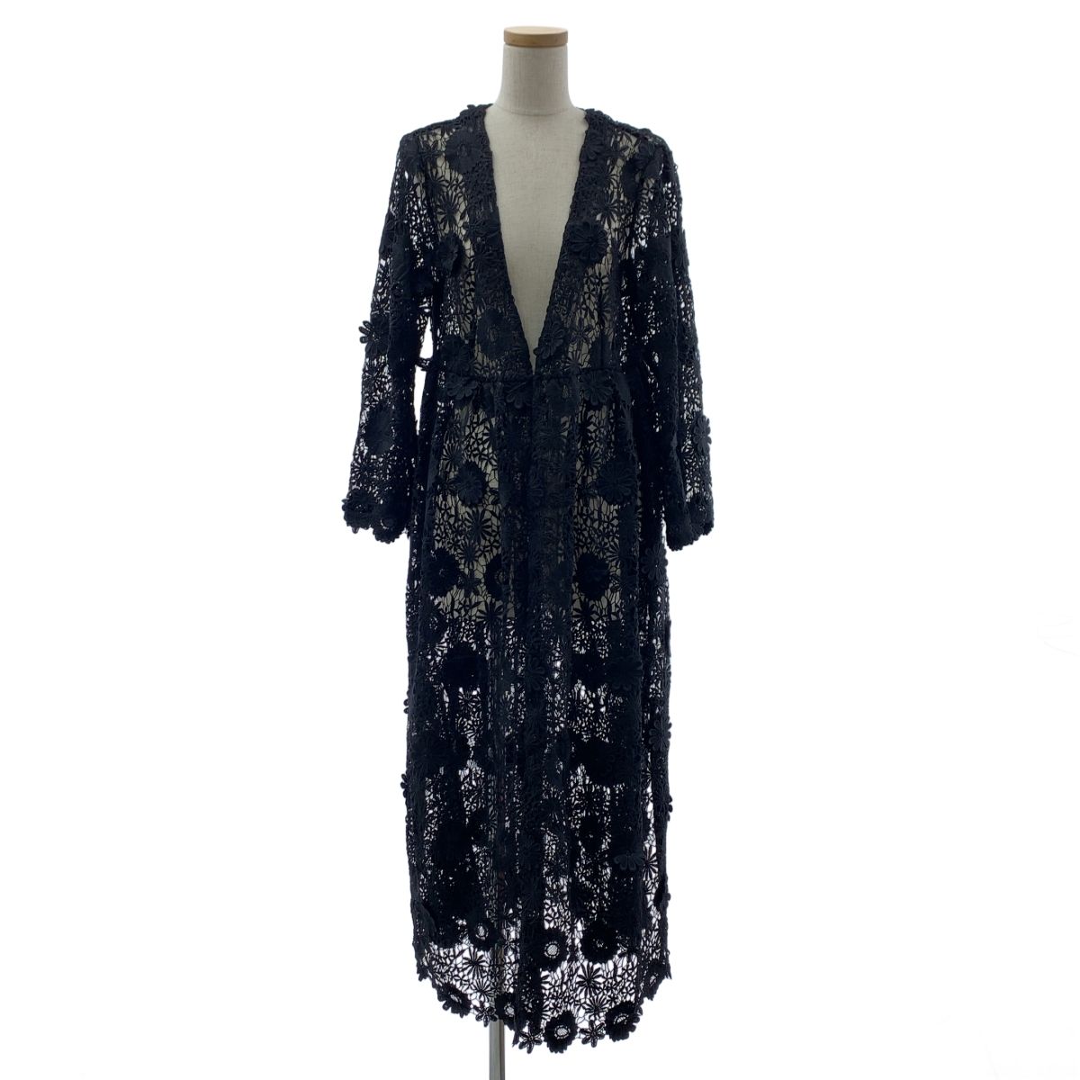 試着のみ ヌキテパ レースロングガウン ワンピース 羽織り 黒 3Dレース ne Quittez pas / ヌキテパ | 3D LACE LONG GOWN レース ワンピース