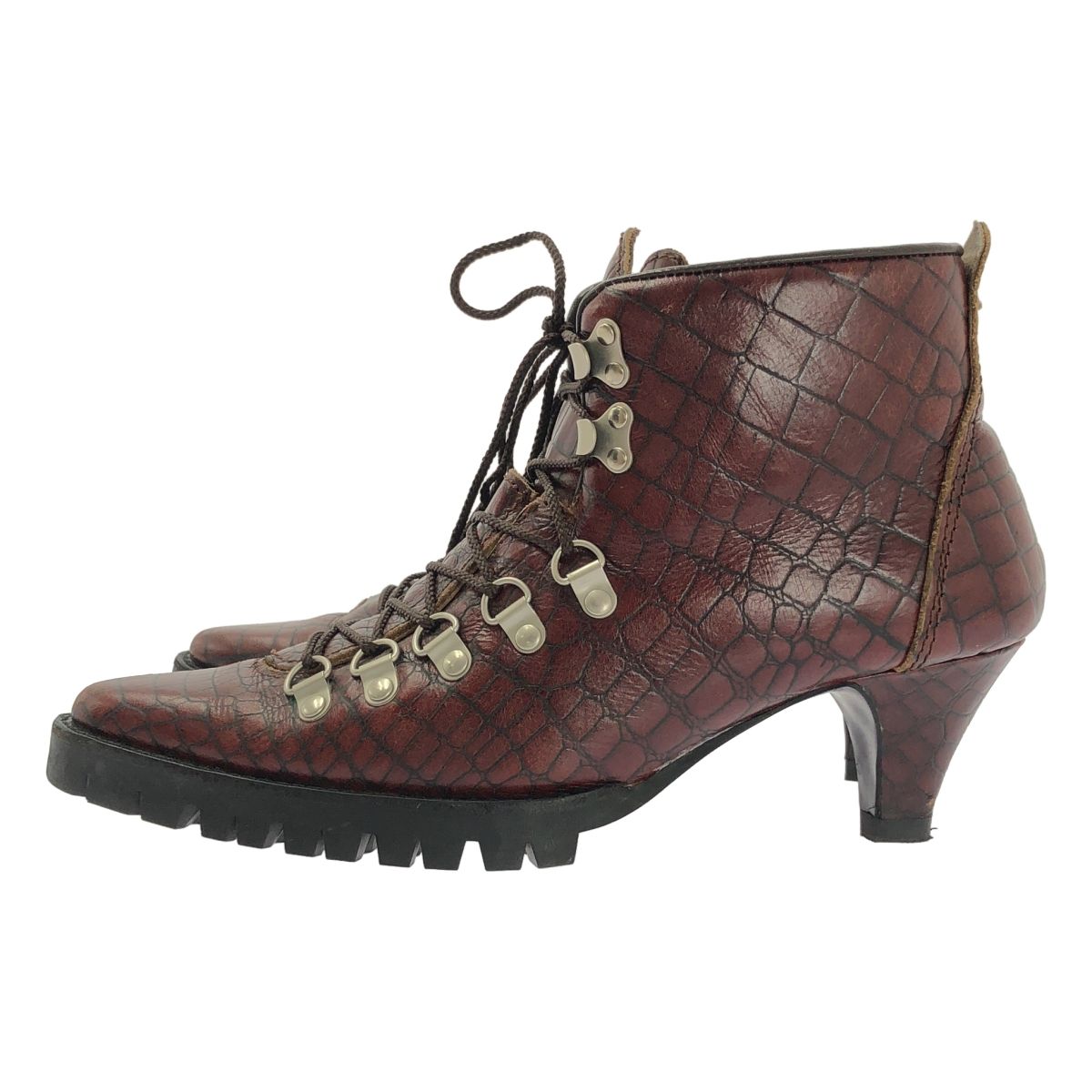 JUNYA WATANABE COMME des GARCONS ジュンヤワタナベ レザー クロコ型押し レースアップ ショートブーツ ブーティ M ブラウン レディース