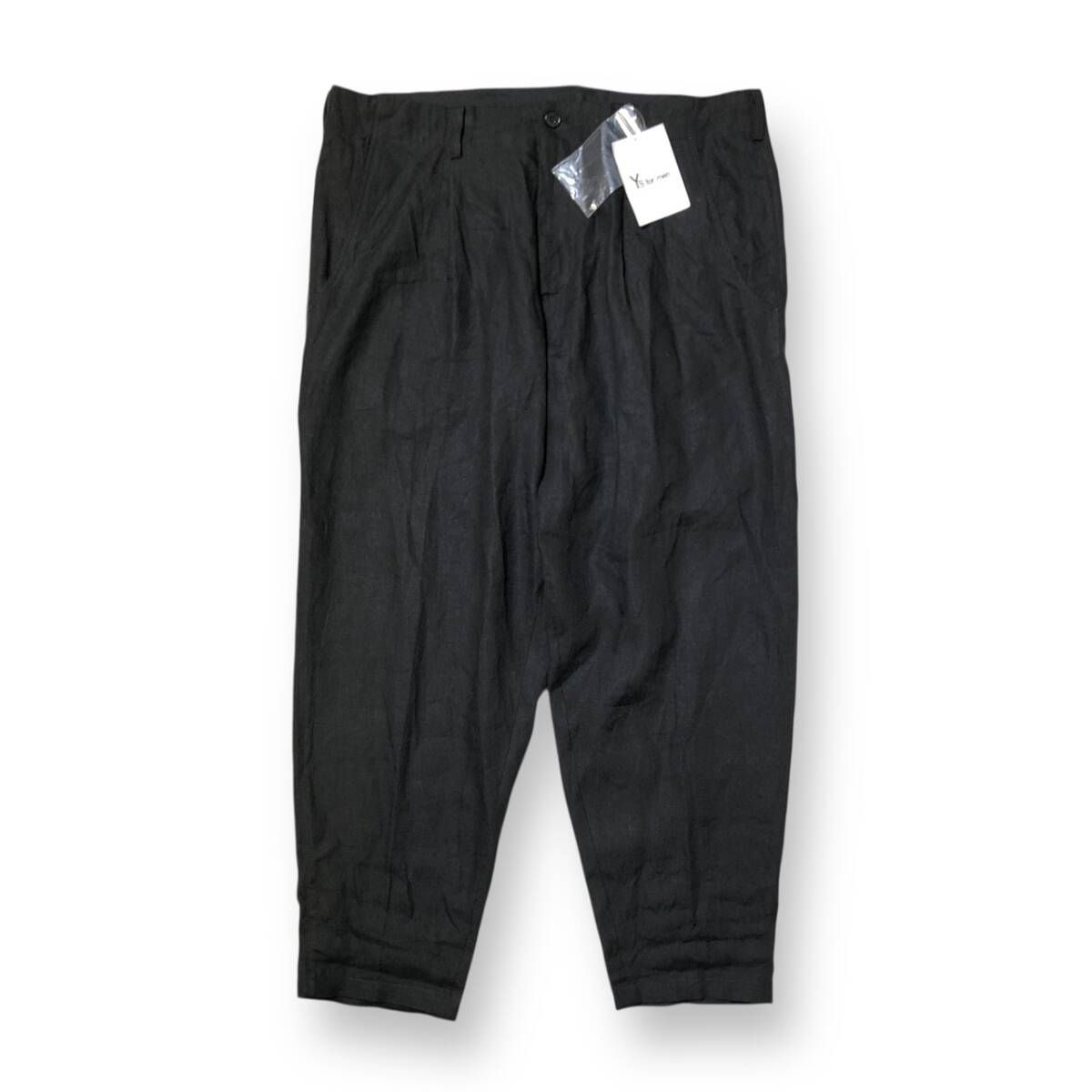 25 SS Y s for men 120 LINO LINEN SIDE ZIPPER PANTS 予備ボタン付き MP P 51 303 3 ブラック サイズ2 ワイズフォーメン