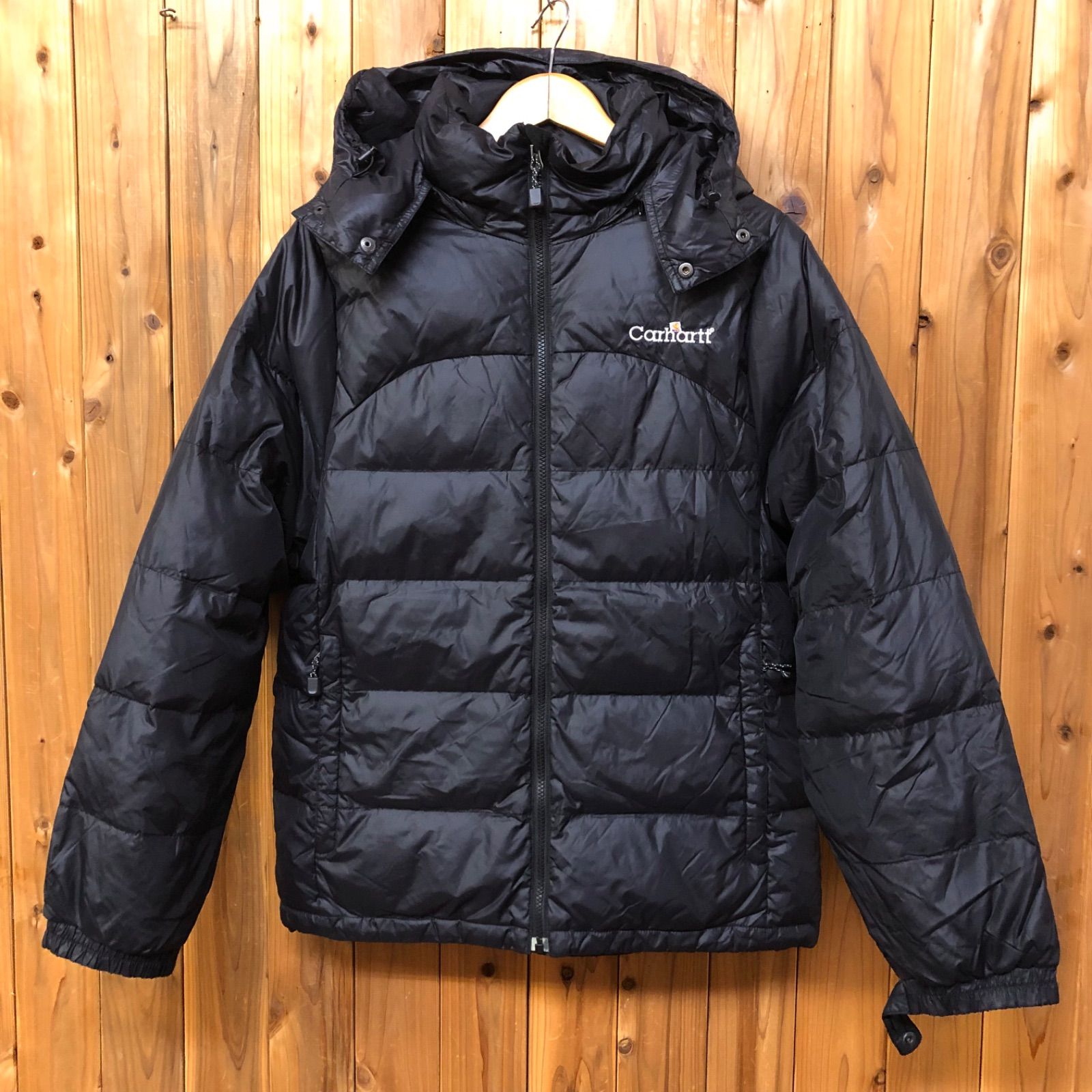 carhartt size M カーハート Black ダウンジャケット ナイロンジャケット ブルゾン フード着脱可 中綿 ダウン90% 防寒 アウター ワーク アウトドア カジュアル 古着