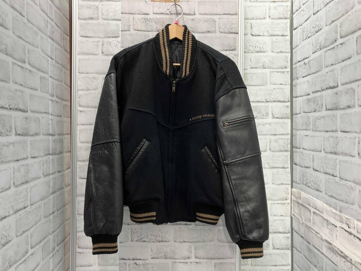 Scoop/ウールスタジャン/袖レザー/Mサイズ/ブラック/scoop vintage 