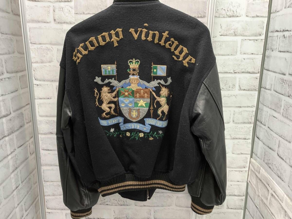 Scoop/ウールスタジャン/袖レザー/Mサイズ/ブラック/scoop vintage 