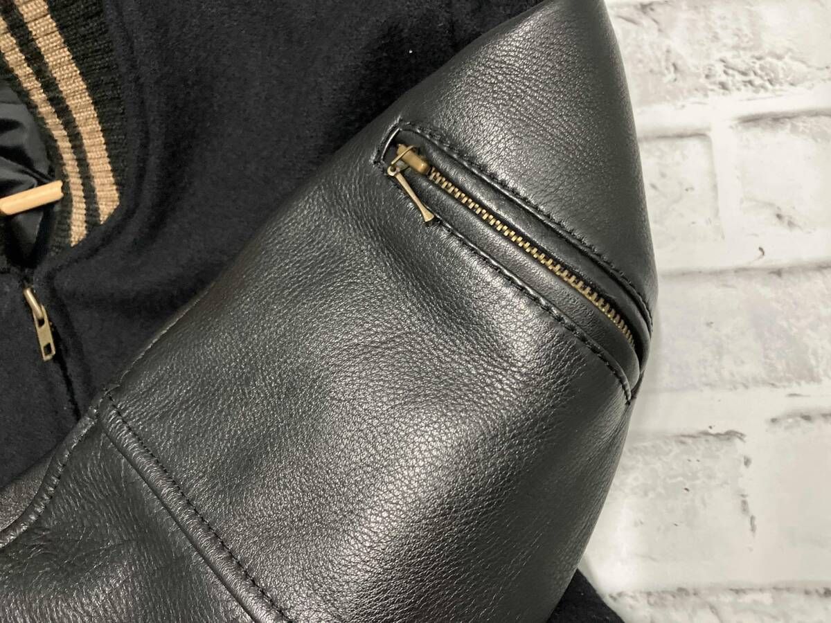 Scoop/ウールスタジャン/袖レザー/Mサイズ/ブラック/scoop vintage 