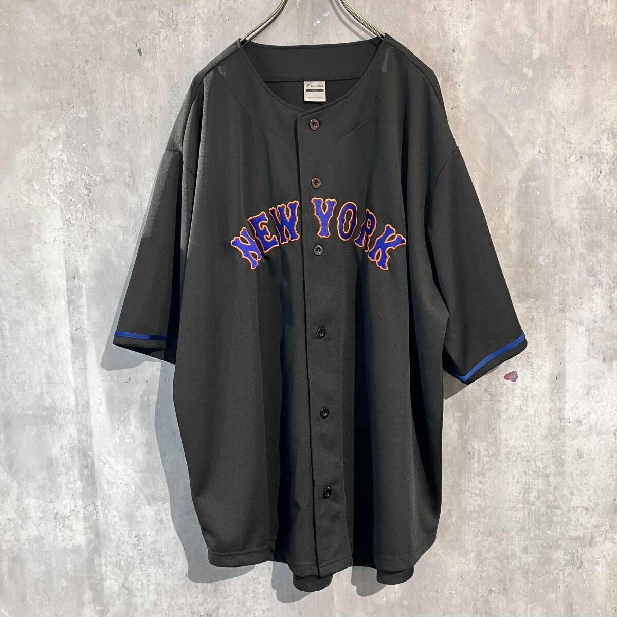 Fanatics MLB NY メッツ ベースボールシャツ 半袖 ブラック ポリエステル サイズ2 XL ファナティクス
