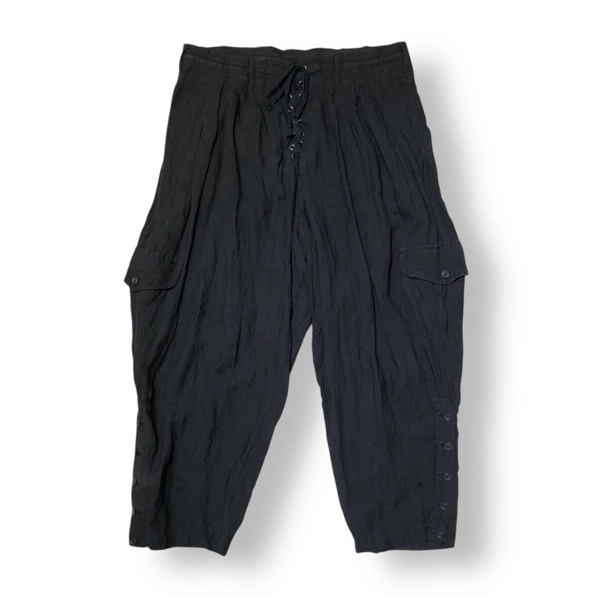 21 SS YOHJI POUR HOMME LINEN ddw HEM PANTS ブラック HD P 47 303 サイズ3 ヨウジヤマモトプールオム