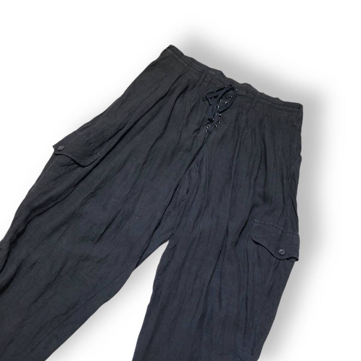 21 SS YOHJI POUR HOMME LINEN ddw HEM PANTS ブラック HD-P 47-303 サイズ3 ヨウジヤマモトプールオム