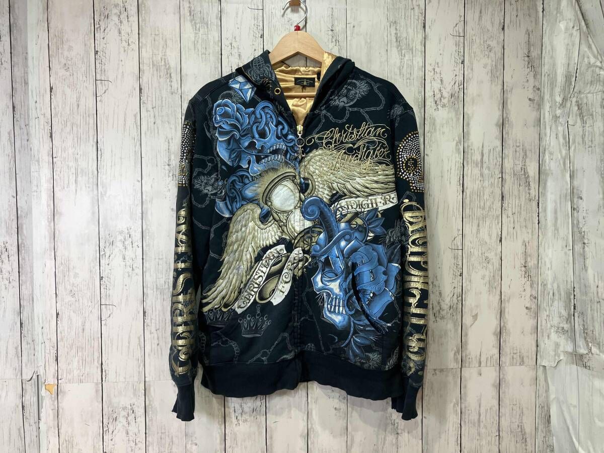 希少✨️Ed Hardy by Christian Audigier パーカー ED HARDY HOODIE by Christian Audigier エドハーディ 総柄スタッズ
