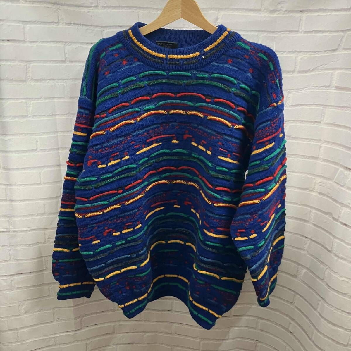 coogi / クージー / ニット/ 90s / 3Dニット/ オーストラリア製 / ボーダー / 古着 / 表記サイズL / ブルー