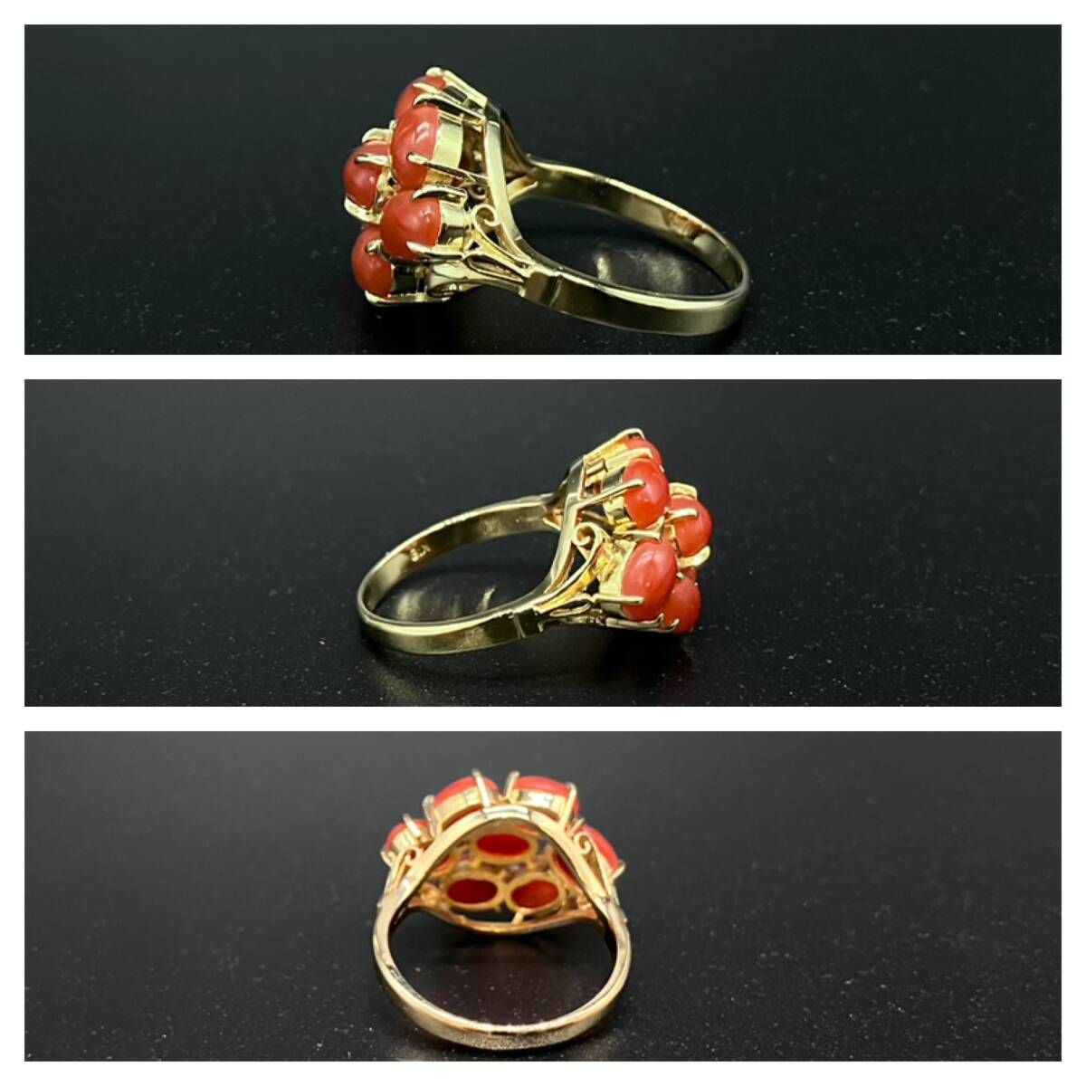 鑑別書付き】リング K18 18金 ゴールド 天然サンゴ ＃12 12号 4.9g