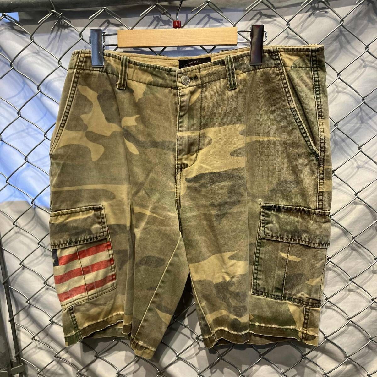 RRL RALPH LAUREN ダメージ加工 アメフラ カーゴパンツ LL カーキ カモ柄 ラルフローレン