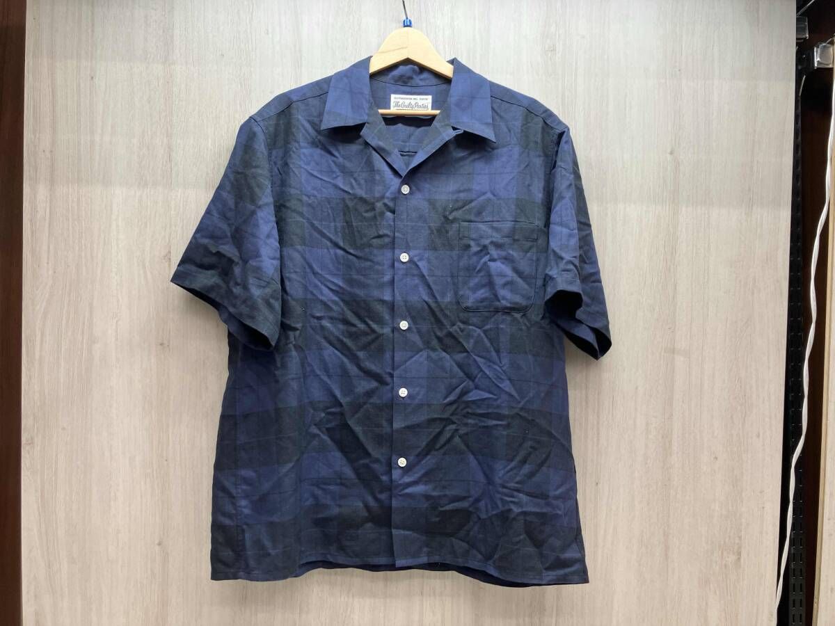 WAKO MARIA ワコマリア メンズ 半袖シャツ オンブレチェック ブルーブラック L レーヨン100％