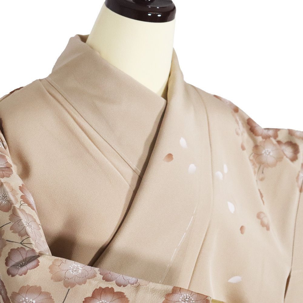 日本画絵師 高橋翠延氏作 訪問着 袷 正絹 オーク色 童 枝垂れ桜 S