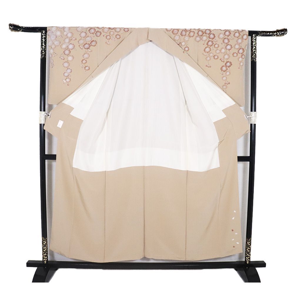 日本画絵師 高橋翠延氏作 訪問着 袷 正絹 オーク色 童 枝垂れ桜 S