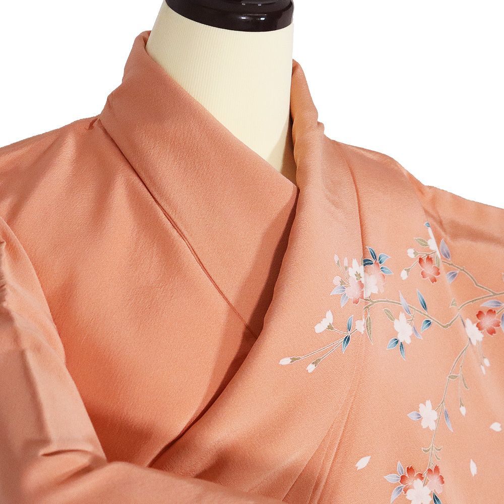 訪問着 袷 正絹 ピンク 赤紫 金箔 暈し 絵本 桜 菊 松竹梅 金駒刺 S