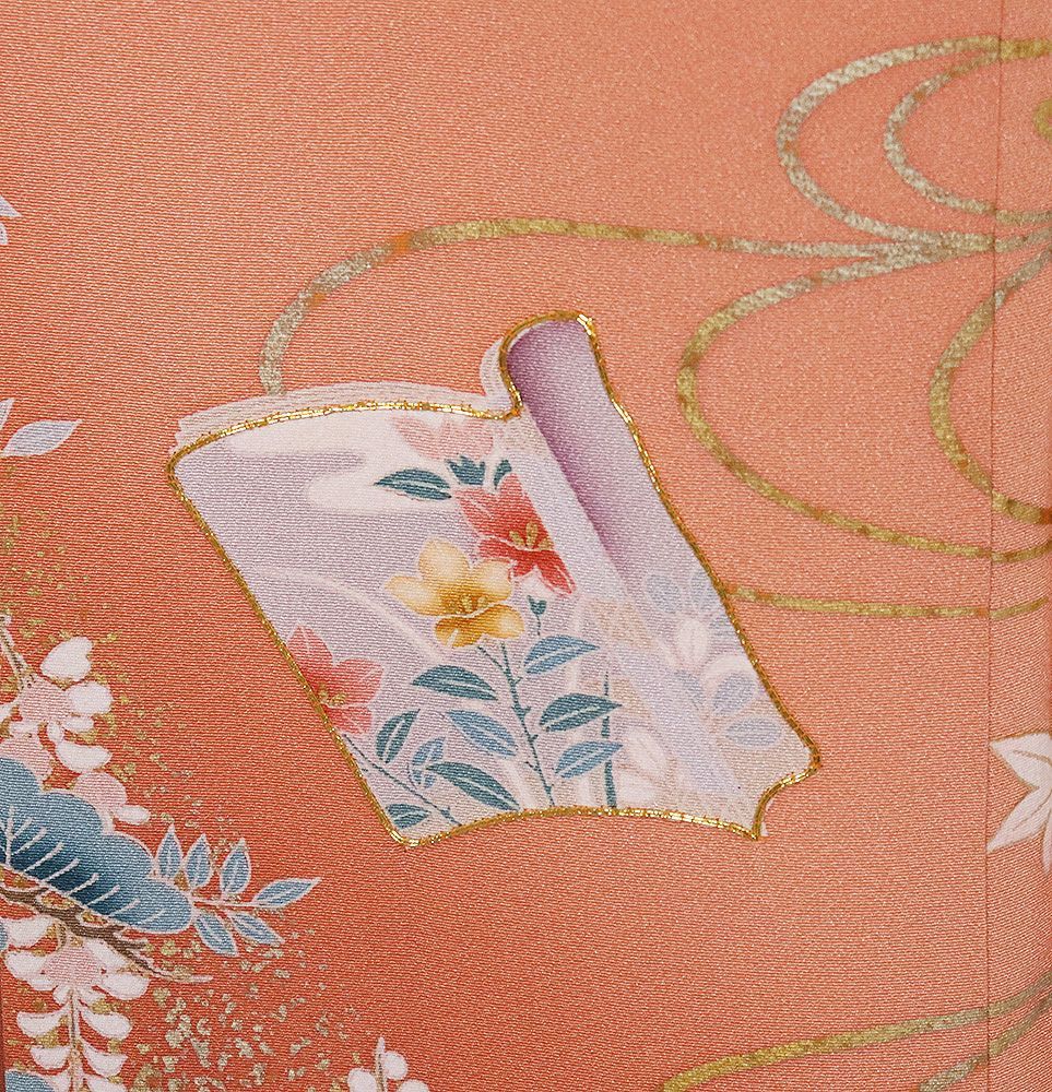 訪問着 袷 正絹 ピンク 赤紫 金箔 暈し 絵本 桜 菊 松竹梅 金駒刺 S