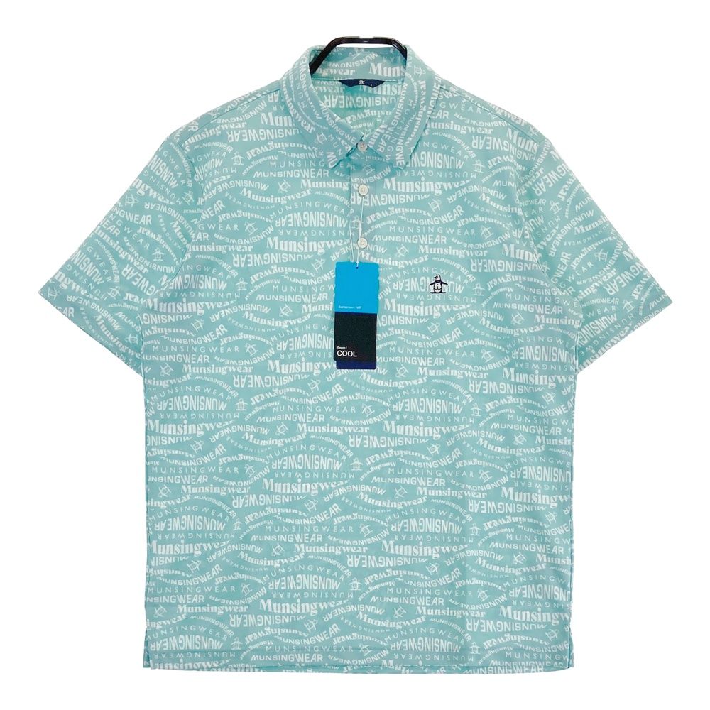サイズ L MUNSING WEAR マンシングウェア モデル 半袖ポロシャツ 総柄 ブルー系 ゴルフウェア メンズ ストスト