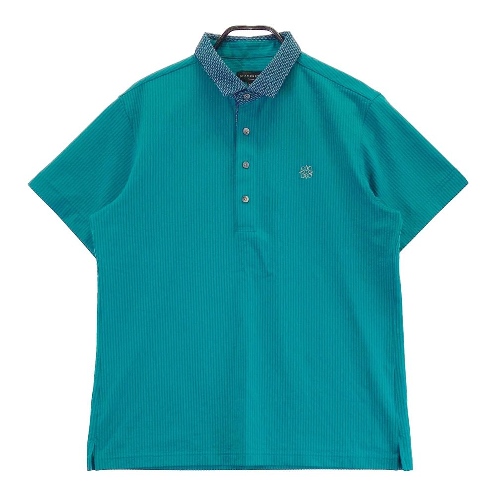 サイズ LL ST ANDREWS セントアンドリュース モデル シアサッカー 半袖ポロシャツ ストライプ柄 グリーン系 ゴルフウェア メンズ ストスト