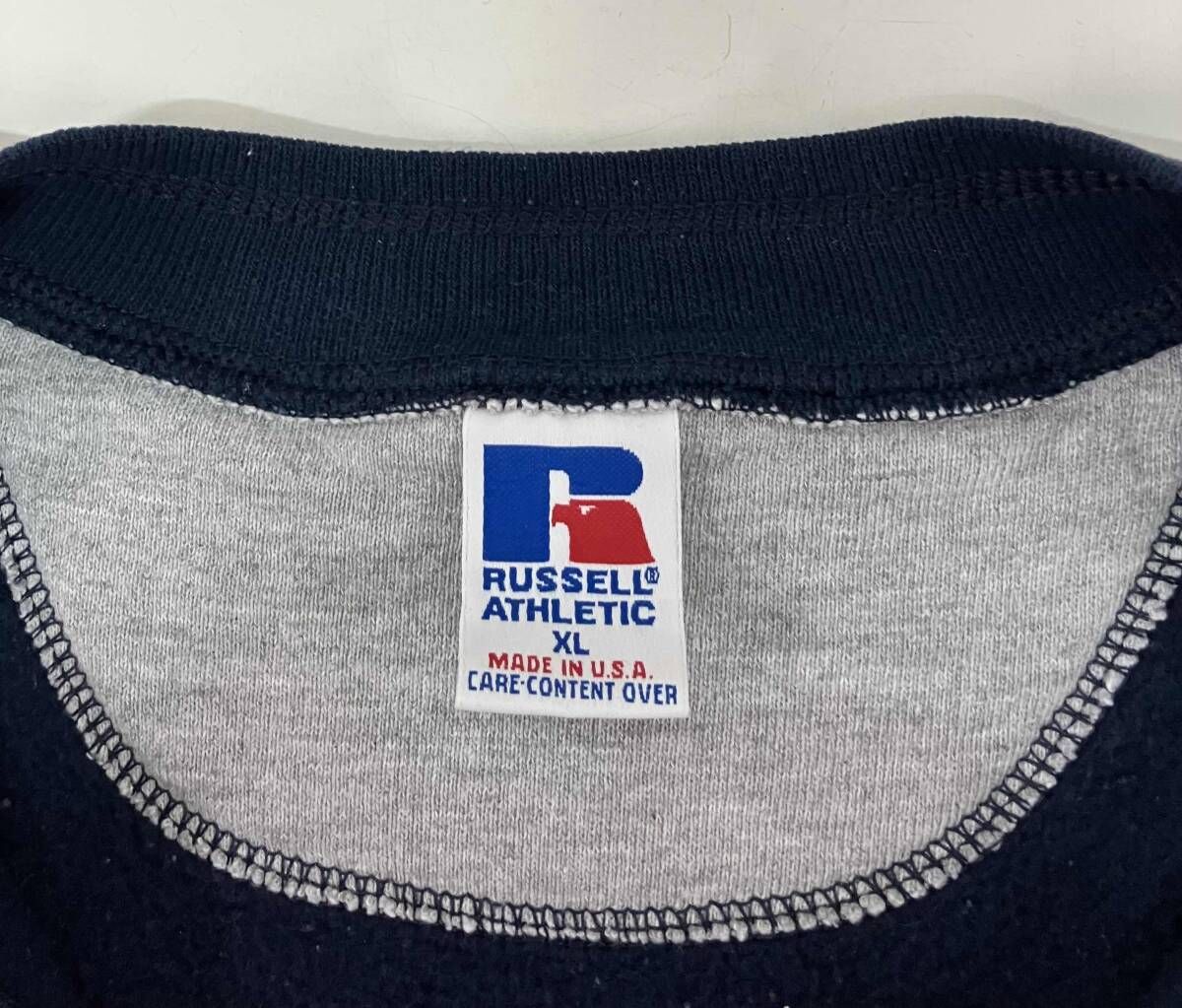 90sUSA製ラッセルスウェットスタジャンバーシティジャケット刺繍ショート丈 90sUSA製ラッセルスウェットスタジャンバーシティジャケット刺繍