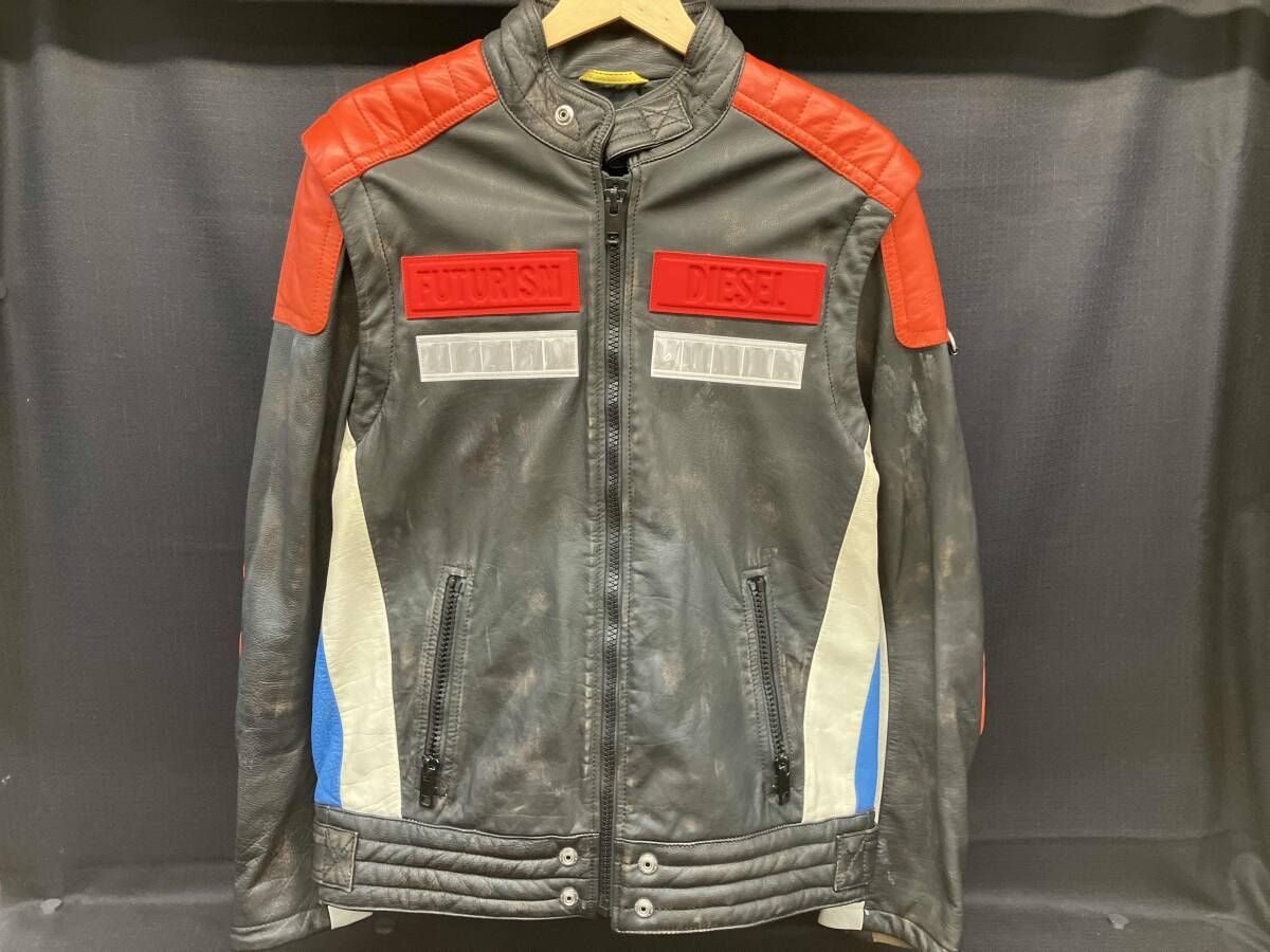 リフレクター 袖切り離しジップ DIESEL レザージャケット - メルカリ