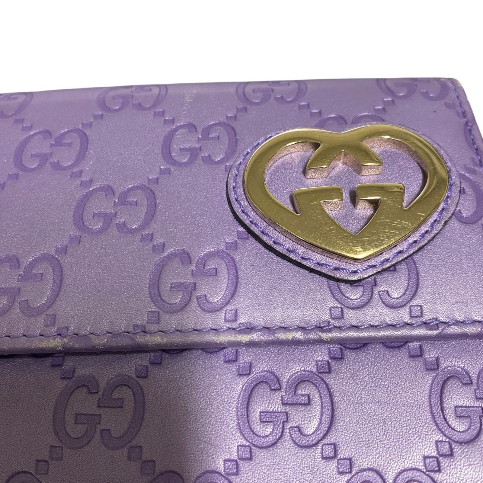 中古品】 GUCCI グッチ 245723 パープル レザー ラブリーハート