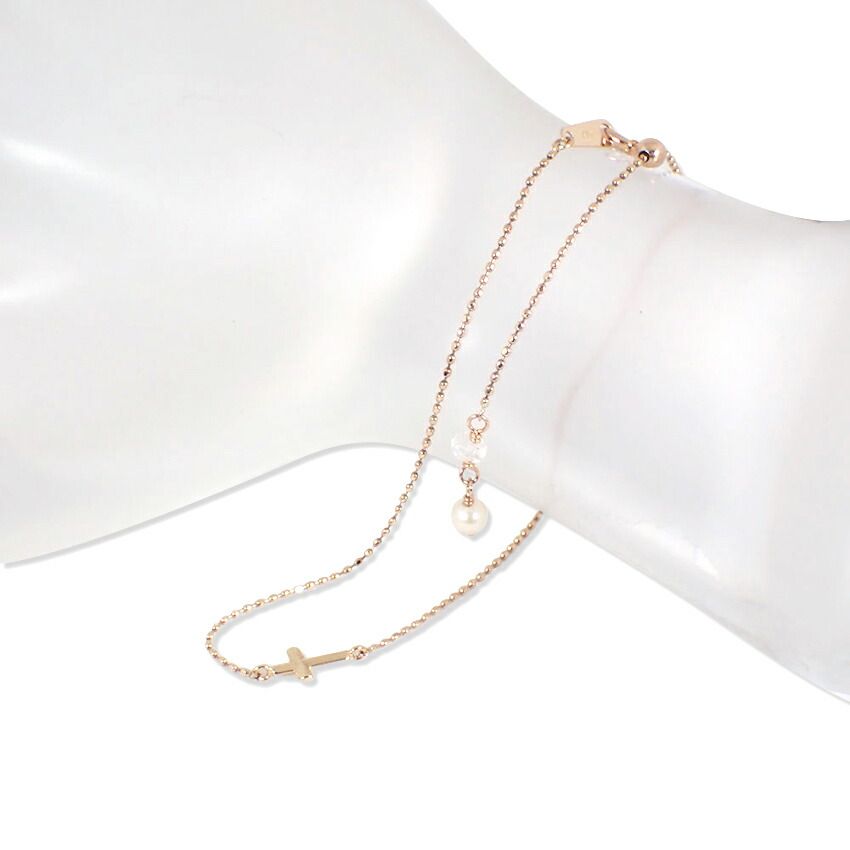 アガット K 10 PG パール クロス ブレスレット j 105-2