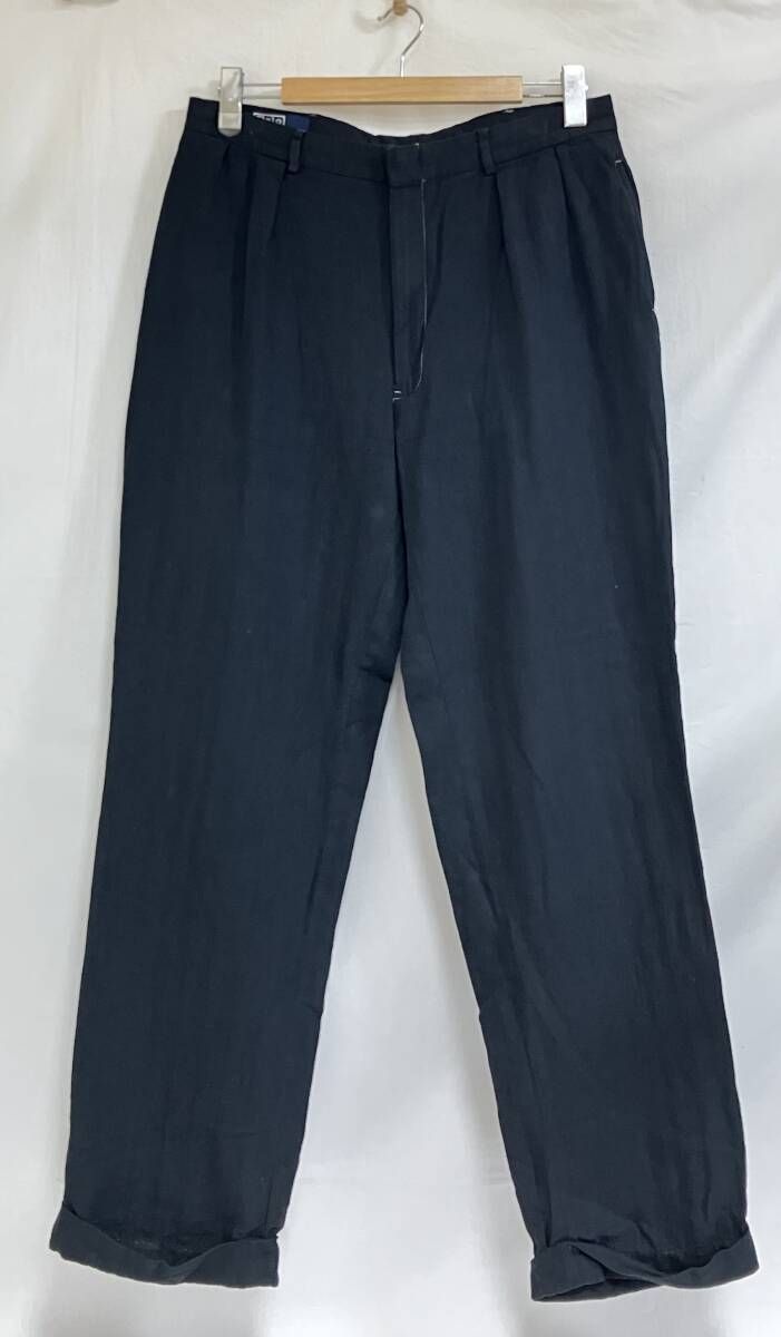 POLO RALPH LAUREN リネン混スラックス ブラック サイズ35 32 ドミニカ製 リネン55 コットン45 ポロラルフローレン