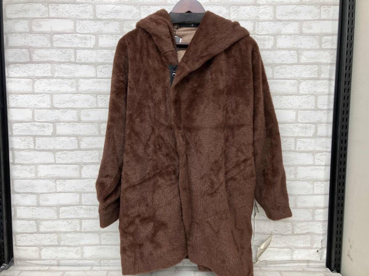 NO ID. 849010-756K ノーアイディー シャギーニットフライフロントフーデッドコート ブラウン ファー メンズ サイズ2