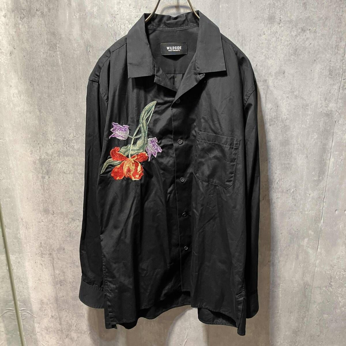 WILD SIDE YOHJI YAMAMOTO TULIP EMBROIDERY OPEN COLLAR SHIRT