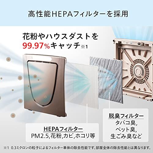 ツインバード 空気清浄機 12畳 HEPAフィルター 脱臭 パワー3段切替 マイナスイオン発生 シンプル ペットタイマー付 メタリックベージュ AC 5943 VO 2947317 b