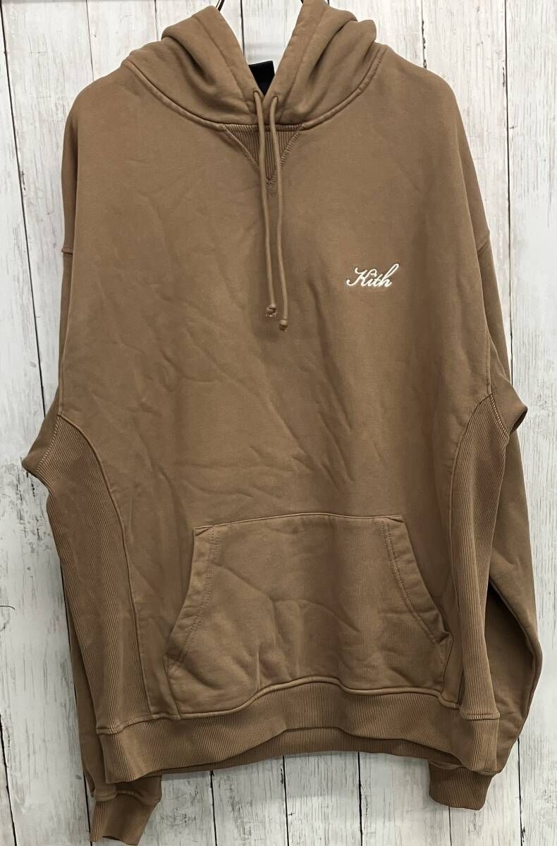 KITH プルオーバーフーディ キス 刺繍ロゴ パーカー ブラウン size L