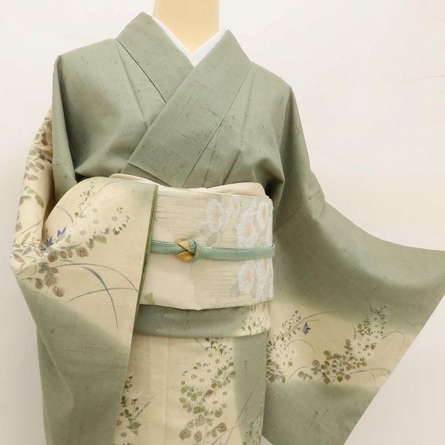 ✾まめ藤✾美品 正絹 着物 作家物落款“飾り立てずに華を持つ菊や桔梗の