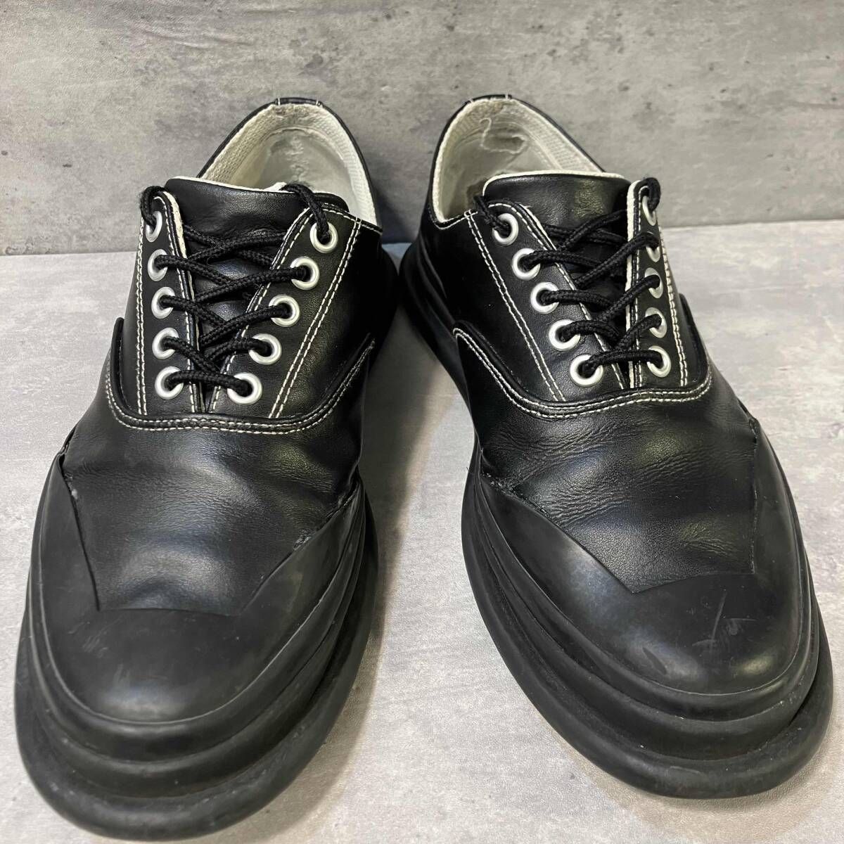 issey miyake イッセイミヤケ　黒 レザー シューズ　ビンテージ ISSEY MIYAKE MEN レザースニーカー ブラック サイズ40 イッセイミヤケ