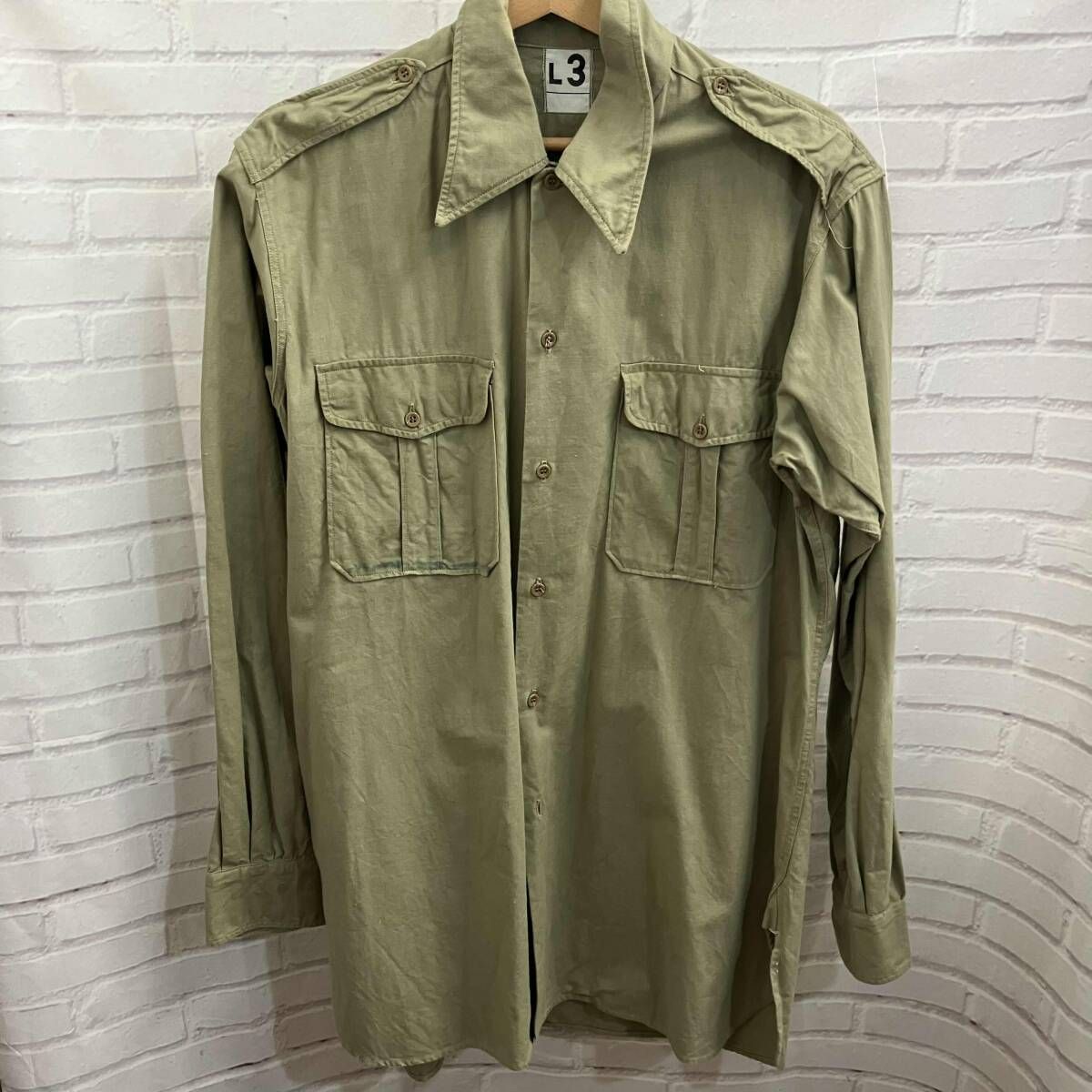 FRENCH MILITARY / 50s頃/M47/サファリシャツ/ツイル/長袖シャツ/ベージュ フランス軍/長袖シャツ/M47/50s/サファリシャツ/古着/表記サイズL