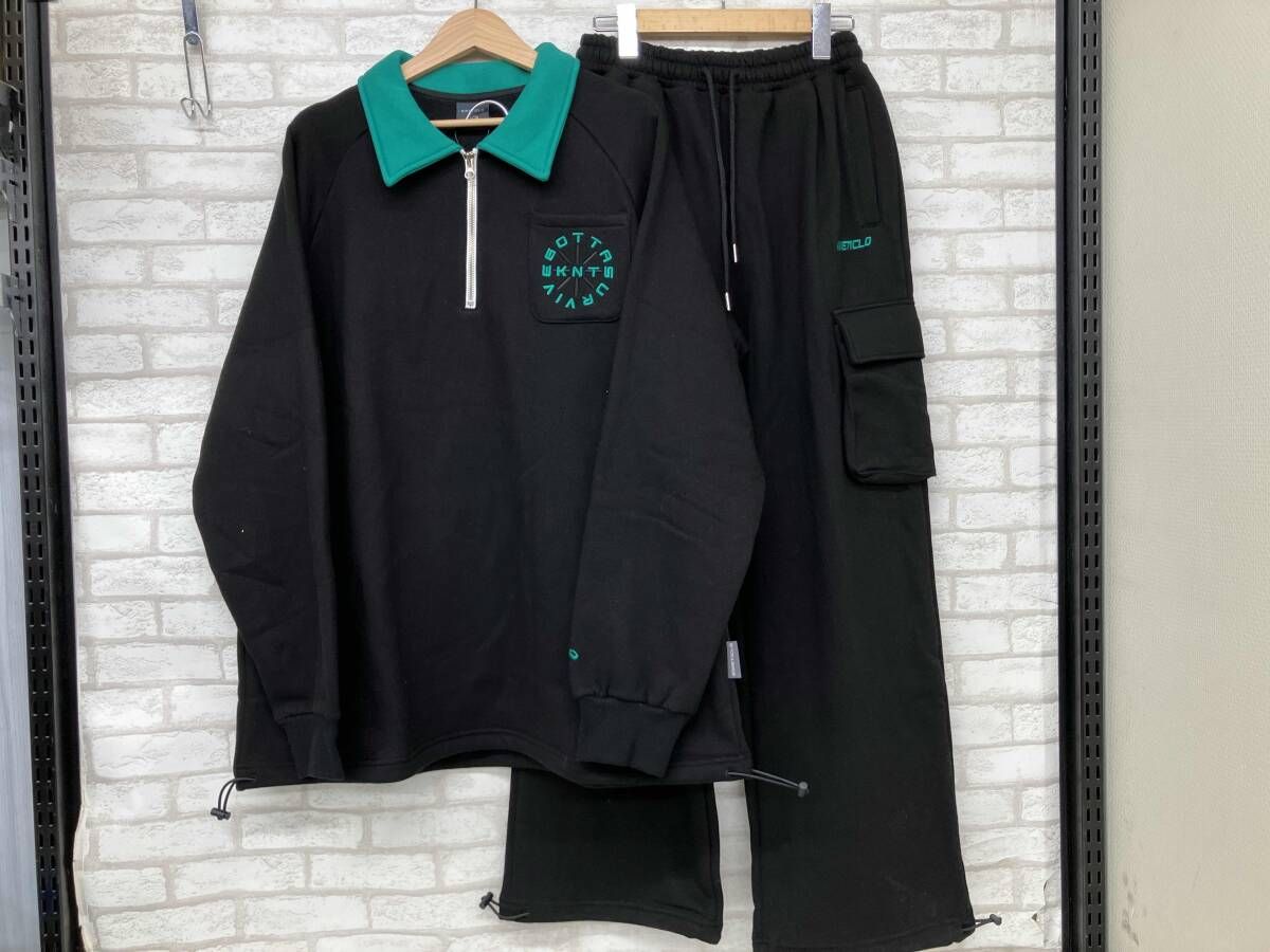 KINETICLO キネティクロ セットアップ ハーフジップ スウェット ブラック グリーン メンズ L 韓国 ストリート