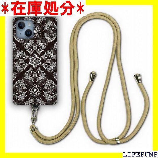 スマホショルダーケース iPhone 14 Pro ケース 肩掛け 首かけ 斜め掛け シンプル アイフォン14プロ スマホケース カバー ショルダーストラップ スマホカバー ダマスク柄 ブラック かわいい 1211