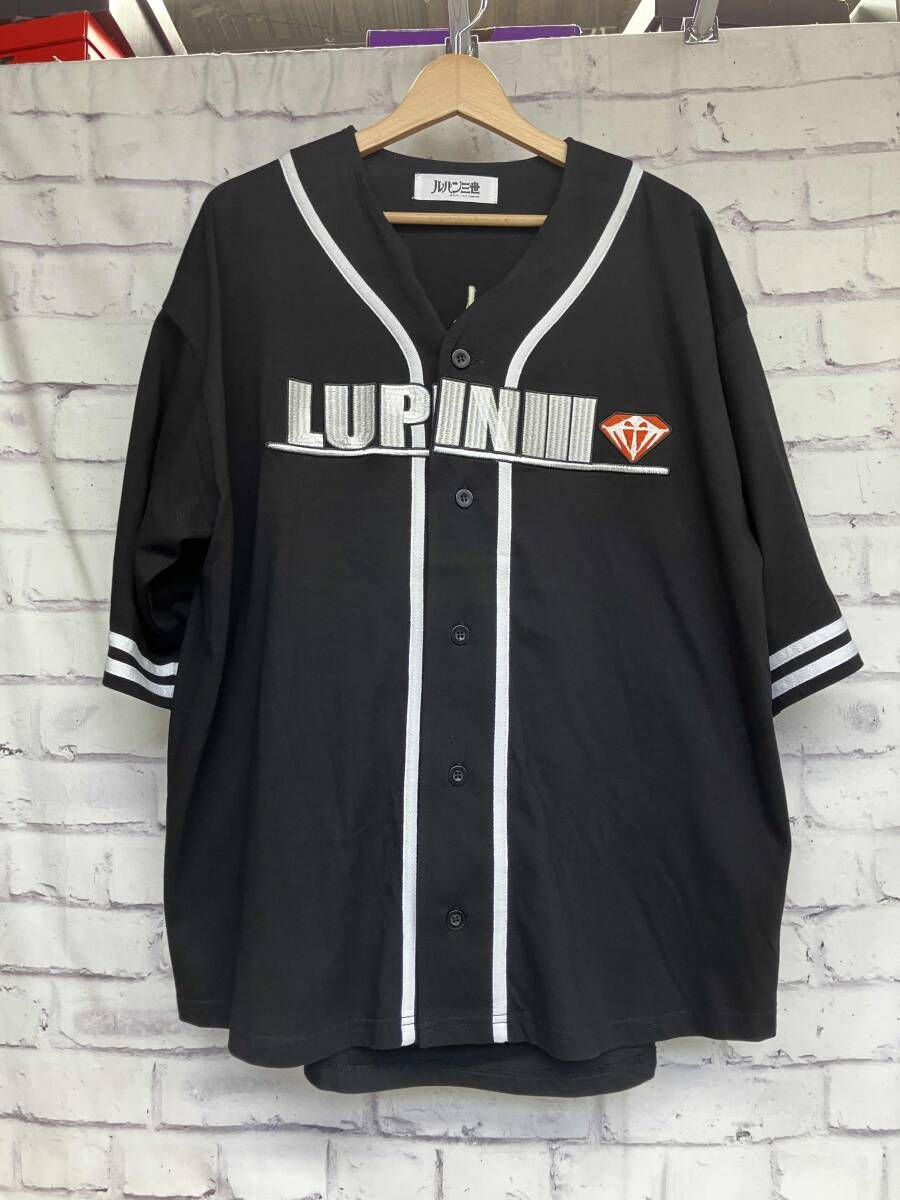 ルパン３世 オープニング モチーフ ベースボールシャツ Mサイズ コットン 定価2.7万 ブラック刺繍 メンズ夏