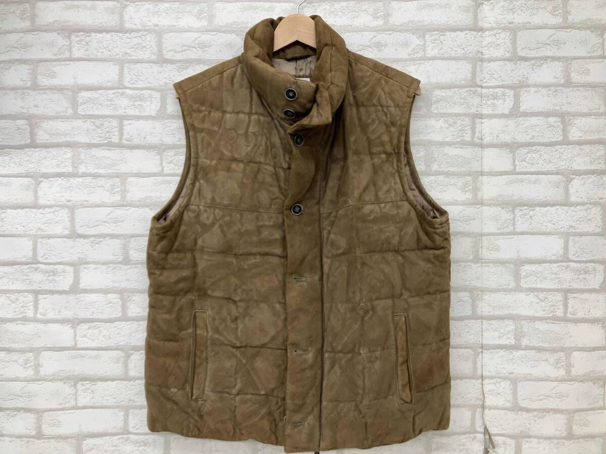 EMMETI エンメティ ダウンベスト やぎ革 スウェード ブラウン キルティング メンズ サイズ50 イタリア製