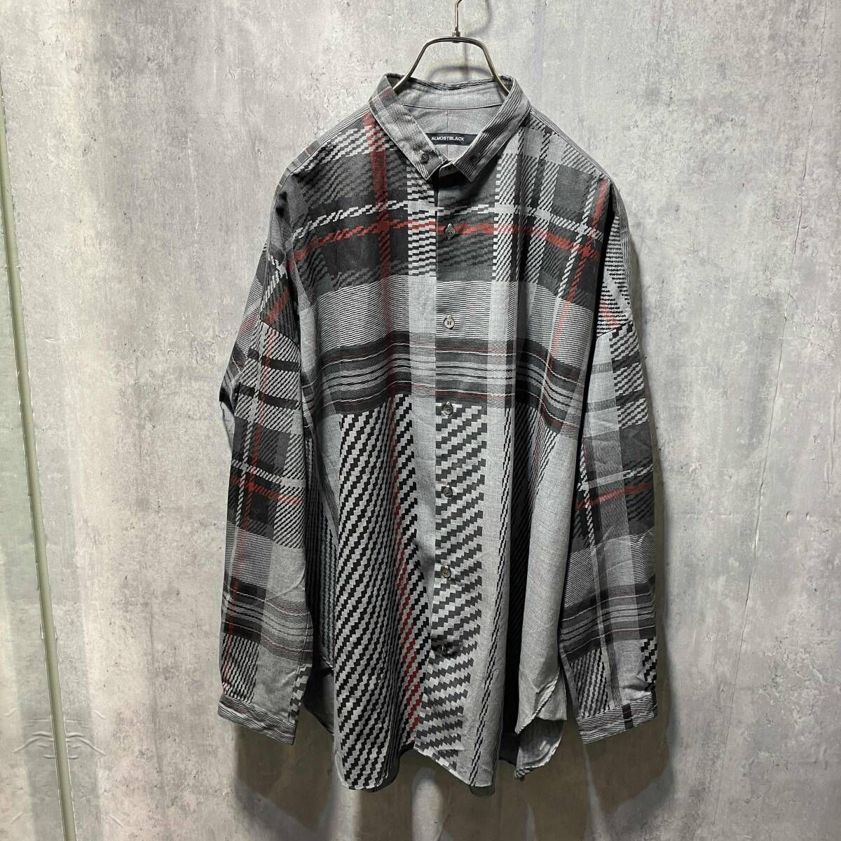 ALMOSTBLACK FRONT CHECK SHIRT フロントチェック長袖シャツ サイズ2
